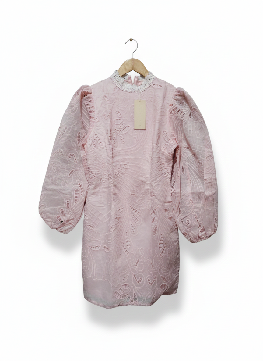 WHO I AM|M|BUST 16|INK BRODERIE ANGLAISE PUFF SLEEVE MINI DRESS