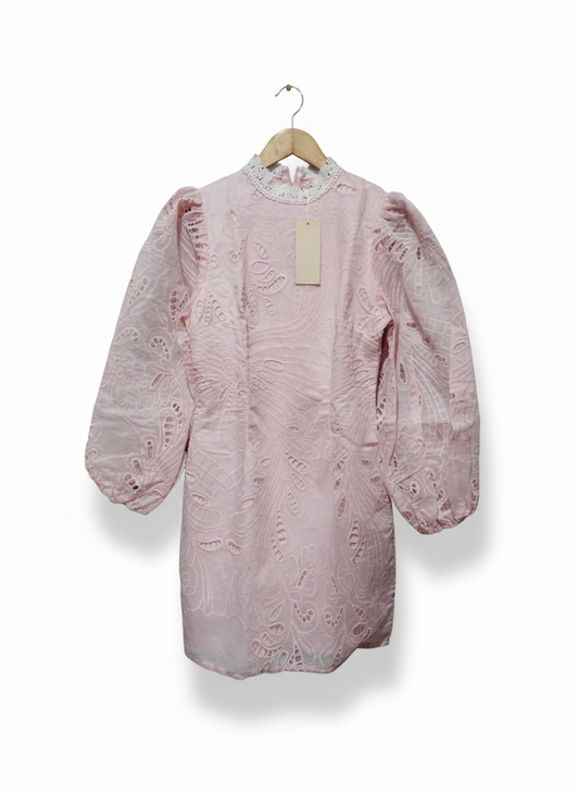 WHO I AM|M|BUST 16|INK BRODERIE ANGLAISE PUFF SLEEVE MINI DRESS