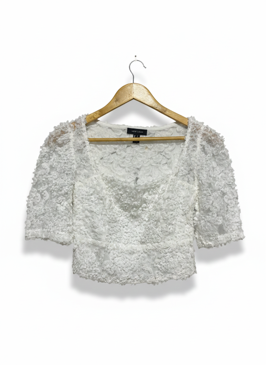 NEW LOOK |S| BUST 14|B12| IVORY CHANTILLY LACE PEPLUM TOP