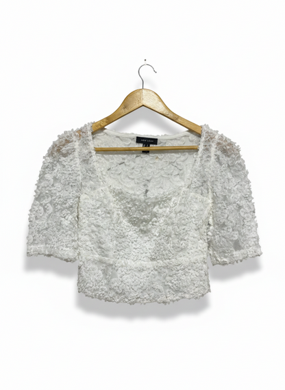 NEW LOOK |S| BUST 14|B12| IVORY CHANTILLY LACE PEPLUM TOP