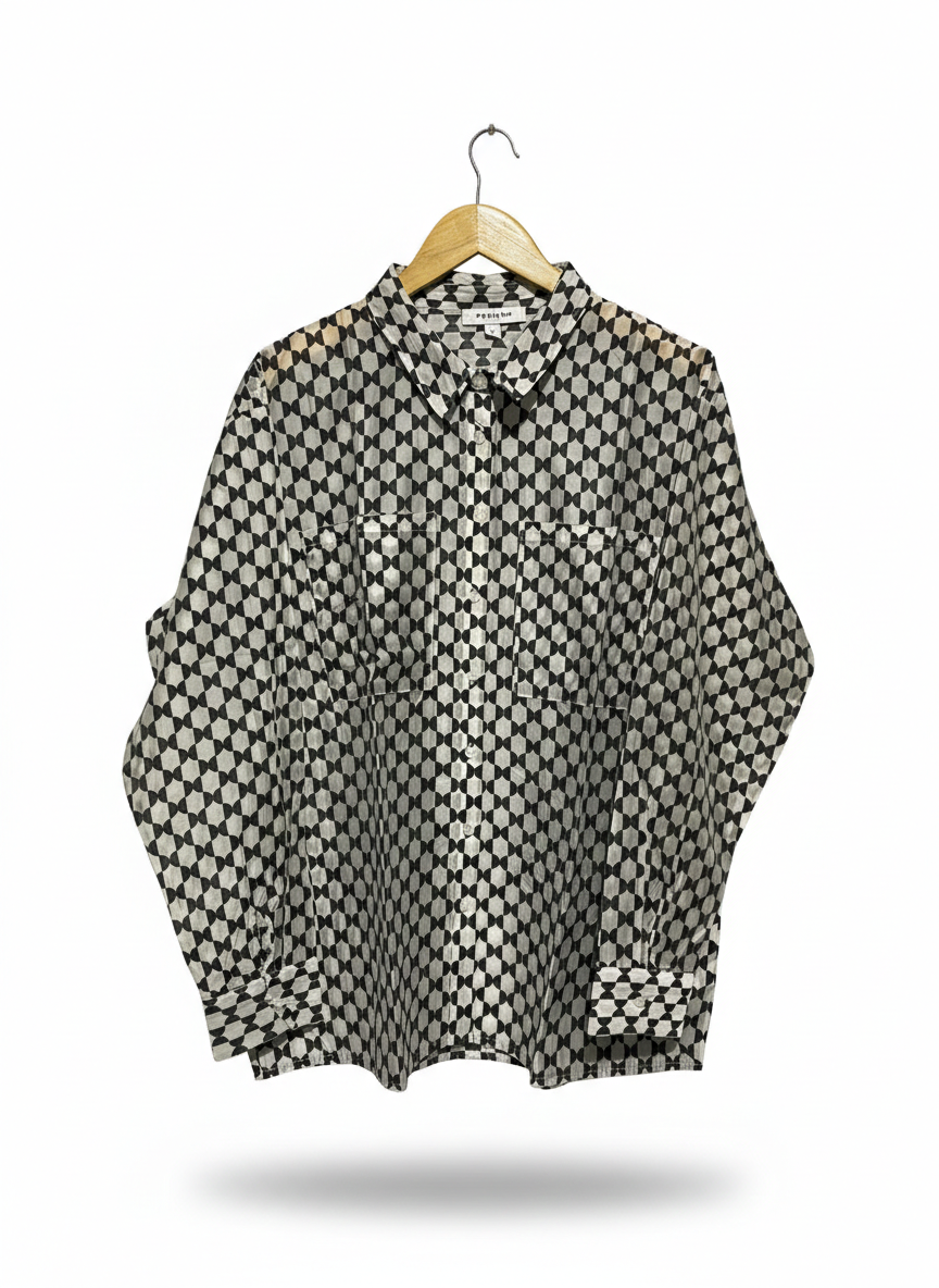 PREVIEW |L| BUST 23| MONOCHROME GEOMETRIC PRINT BUTTON-DOWN SHIRT