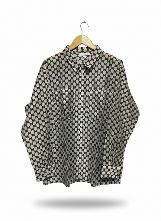 PREVIEW |L| BUST 23| MONOCHROME GEOMETRIC PRINT BUTTON-DOWN SHIRT