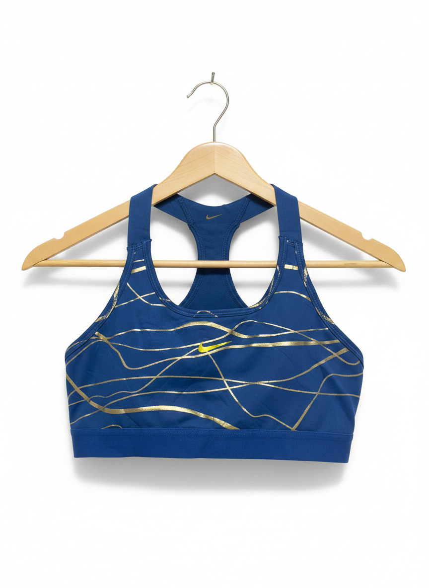 NIKE |L| BUST 14| DRI-FIT ROYAL BLUE & GOLD GRAPHIC RACERBACK SPORTS BRA