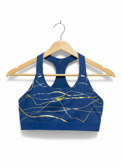 NIKE |L| BUST 14| DRI-FIT ROYAL BLUE & GOLD GRAPHIC RACERBACK SPORTS BRA