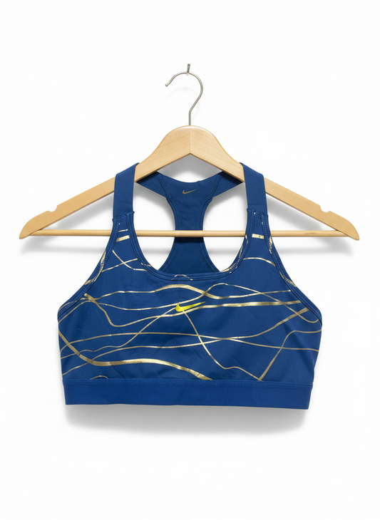 NIKE |L| BUST 14| DRI-FIT ROYAL BLUE & GOLD GRAPHIC RACERBACK SPORTS BRA