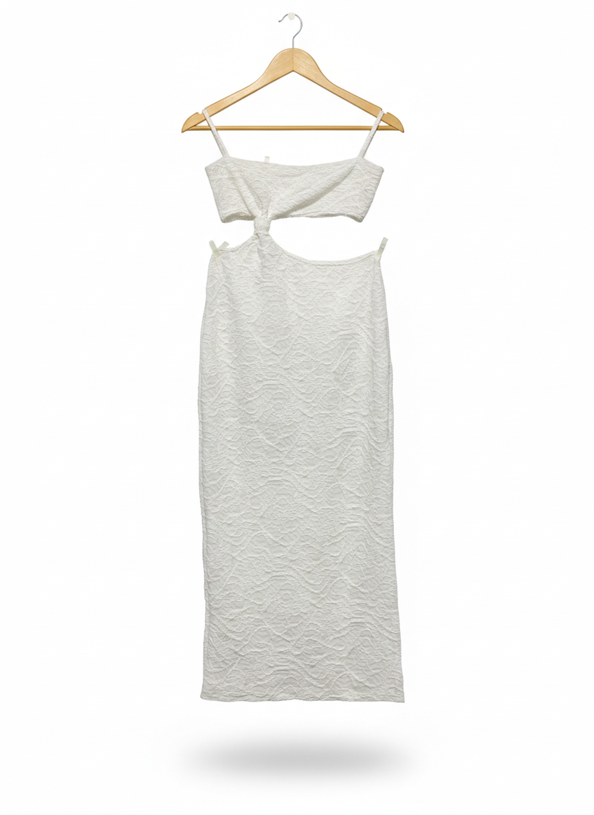 SHEIN |M| BUST 13|C5| WOMEN'S TEXTURED CUT-OUT MAXI DRESS IN WHITE
