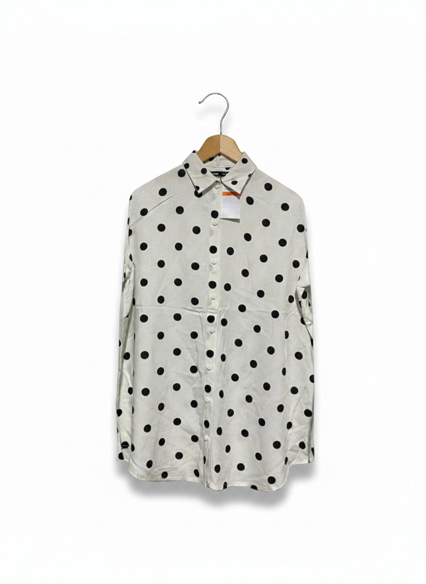 SINSAY |L| BUST 21| BLACK AND WHITE POLKA DOT SHIRT