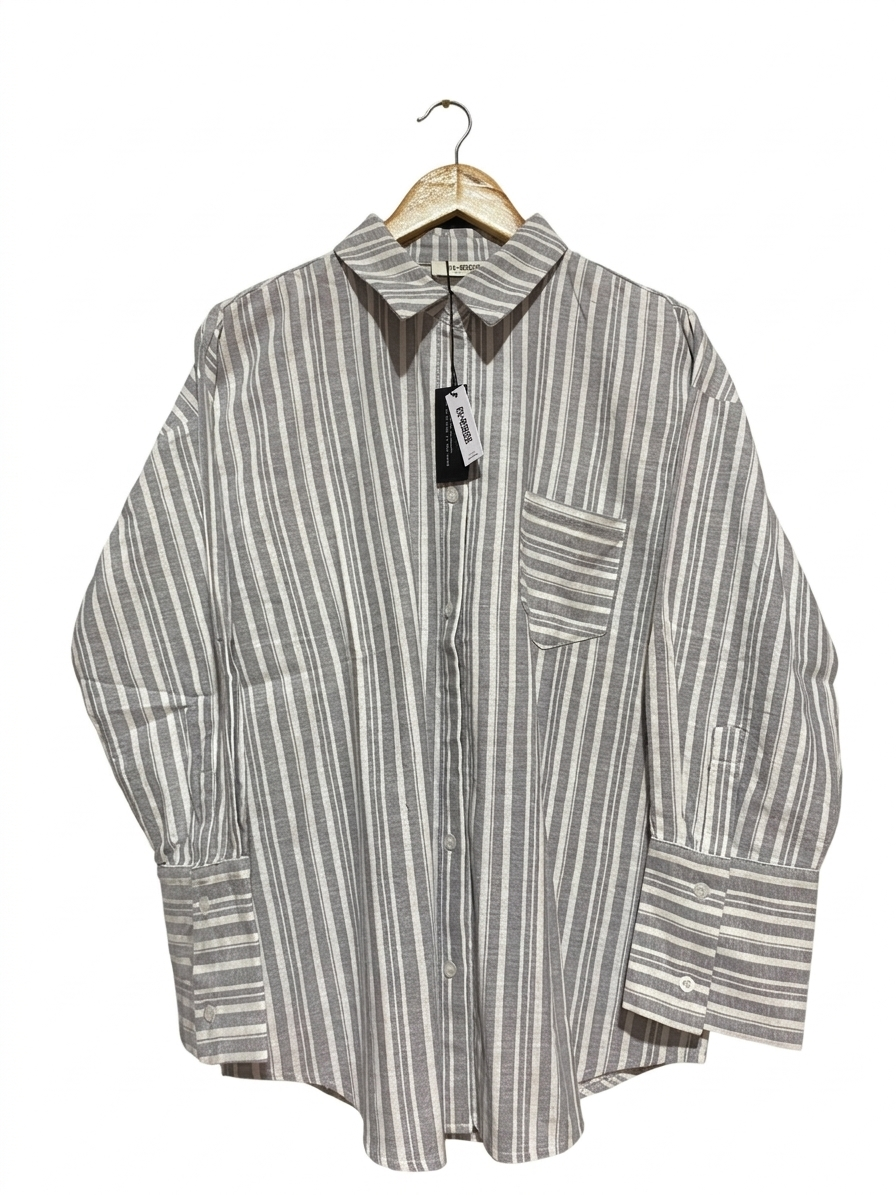 4TH RECKLESS |XL| BUST 25| B7| PREMIUM OVERSIZED STRIPED BUTTON-DOWN COTTON SHIRT