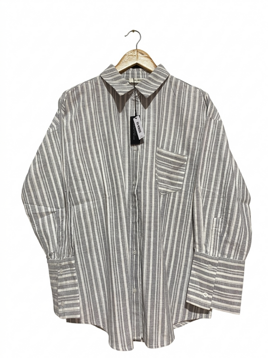 4TH RECKLESS |XL| BUST 25| B7| PREMIUM OVERSIZED STRIPED BUTTON-DOWN COTTON SHIRT