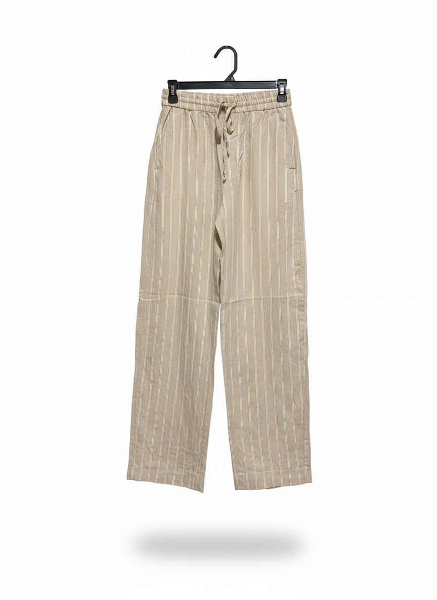 ZARA |XS| WAIST 26|B12|  TAN STRIPED LINEN-BLEND TROUSERS