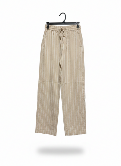 ZARA |XS| WAIST 26|B12|  TAN STRIPED LINEN-BLEND TROUSERS