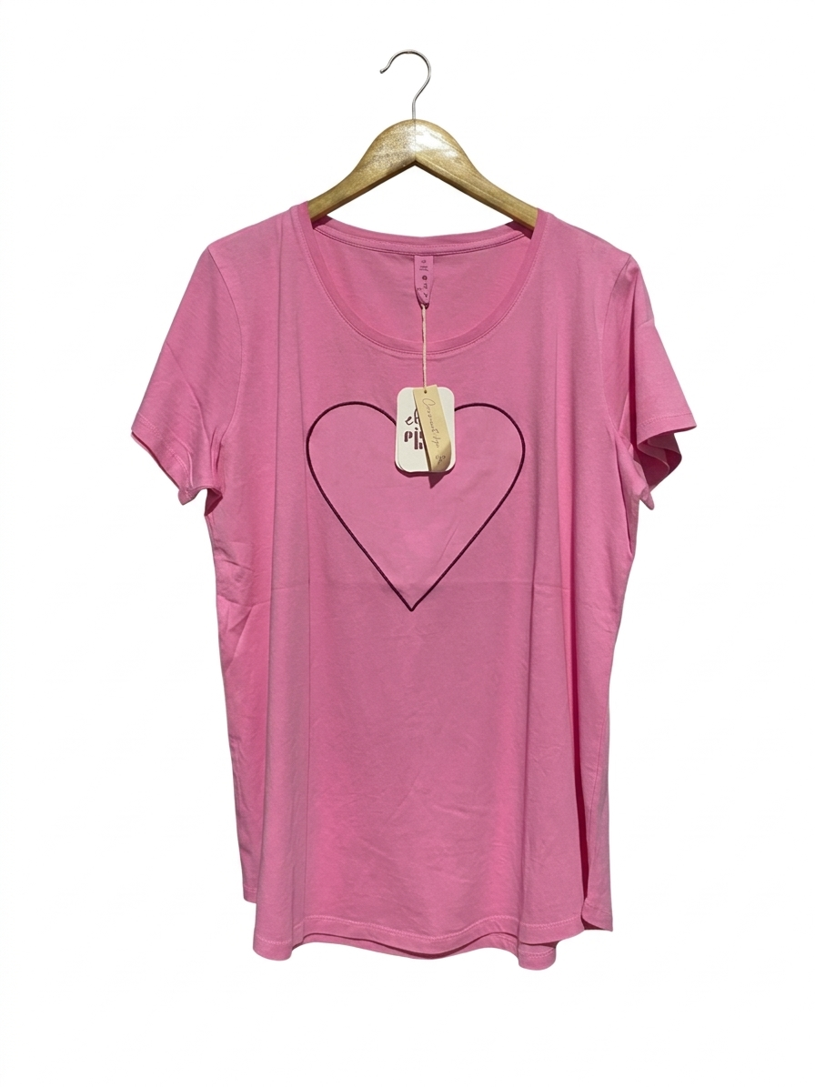ELMO |L| BUST 23| B7| VIBRANT PINK HEART GRAPHIC T-SHIRT - SOFT COTTON CASUAL SHORT SLEEVE TEE