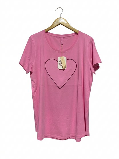ELMO |L| BUST 23| B7| VIBRANT PINK HEART GRAPHIC T-SHIRT - SOFT COTTON CASUAL SHORT SLEEVE TEE