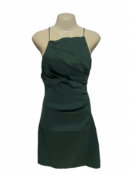 ZARA |S| BUST 14| B4| ELEGANT EMERALD GREEN RUCHED COCKTAIL DRESS WITH SPAGHETTI STRAPS