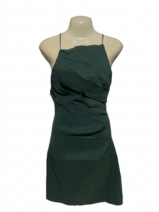 ZARA |S| BUST 14| B4| ELEGANT EMERALD GREEN RUCHED COCKTAIL DRESS WITH SPAGHETTI STRAPS