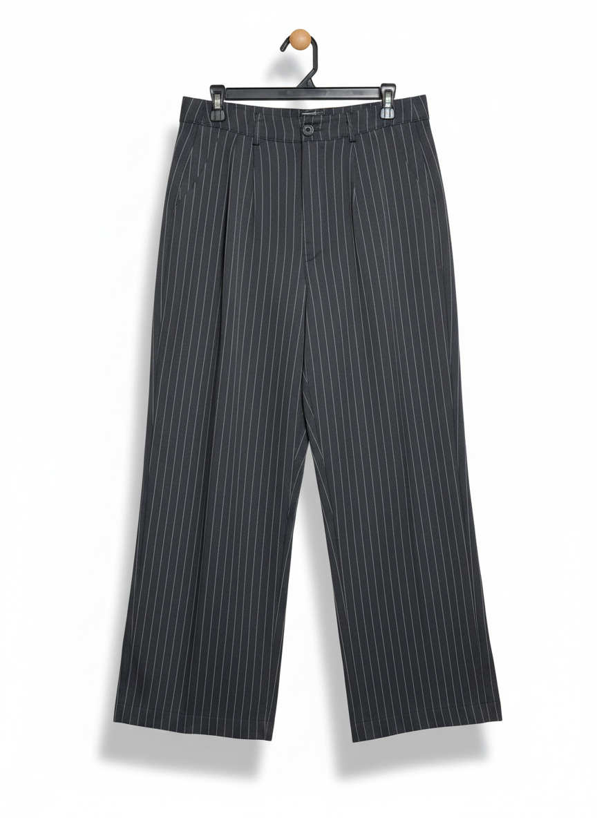 MINX & MOSS |XL| WAIST 32| SOPHISTICATED CHARCOAL GREY PINSTRIPE WIDE-LEG TROUSERS