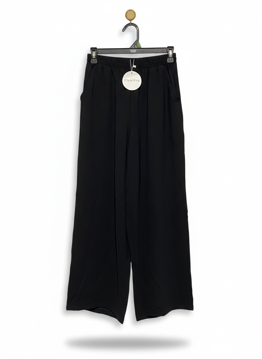 CLARA KAY |M| WAIST 26| FLOWY ELASTIC-WAIST WIDE-LEG TROUSERS