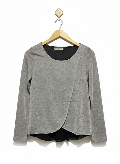 INSIDE |M| BUST 16|C2| BAR III GREY COMBO CROSSOVER-HEM MIXED-MEDIA TOP