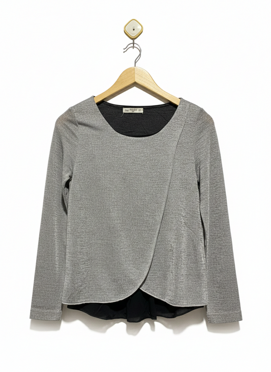 INSIDE |M| BUST 16|C2| BAR III GREY COMBO CROSSOVER-HEM MIXED-MEDIA TOP