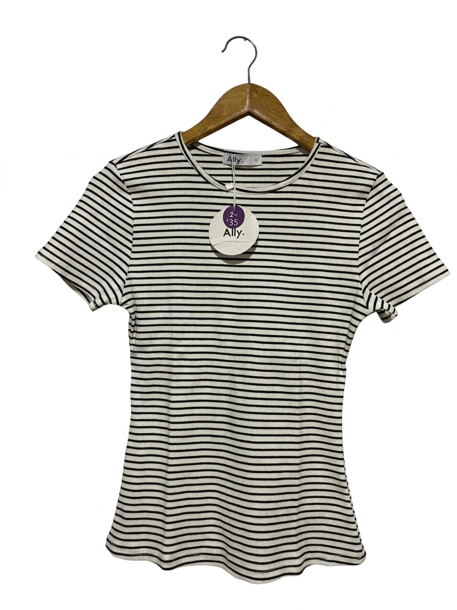 ALLY |S| BUST 14| B26| FASHION STRIPED RIBBED CREW NECK TEE