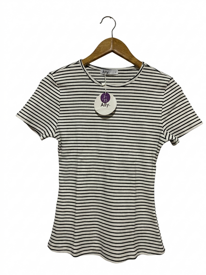 ALLY |S| BUST 14| B26| FASHION STRIPED RIBBED CREW NECK TEE