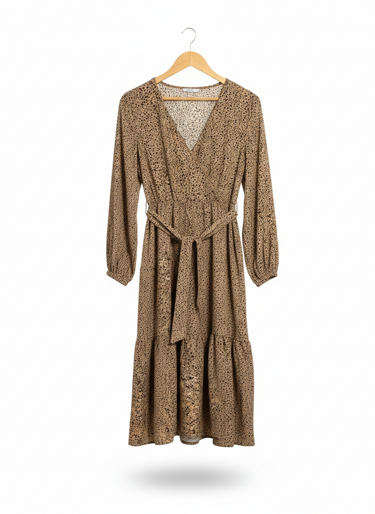 SHEIN |S| BUST 16| C6| EARTHY LEOPARD PRINT WRAP MIDI DRESS