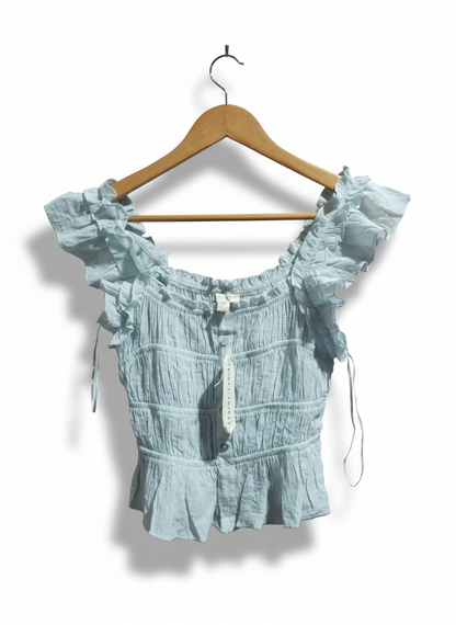 THIRTY/THIRTY| S|BUST 13|Blue Smocked Ruffle Crop Top