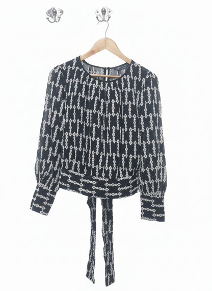 Marks & Spencer Geometric Round Neck Blouson Sleeve Blouse
