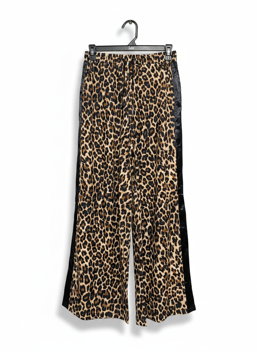 |M| WAIST 27| LEOPARD PRINT WIDE-LEG TRACK PANTS