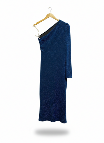 SHEIN |L| BUST 16| SHIMMERING BLUE ONE-SHOULDER MIDI DRESS
