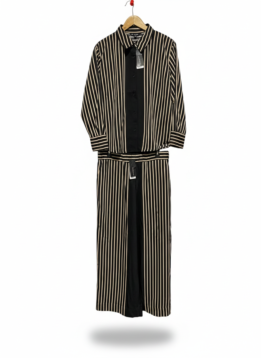 PETITES |XL| STRIPED LONG SLEEVE SHIRT AND PULL ON PANTS SET - BLACK/TAN