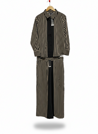 PETITES |XL| STRIPED LONG SLEEVE SHIRT AND PULL ON PANTS SET - BLACK/TAN