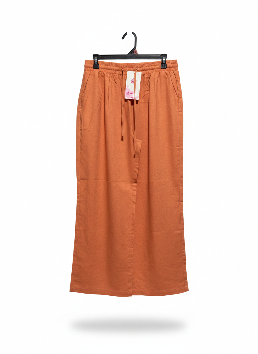 RUSTIC TERRACOTTA DRAWSTRING MAXI SKIRT |L| WAIST 31|