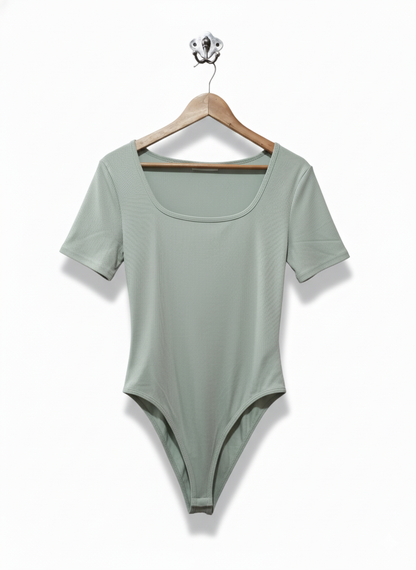 KATCH ME Green Bodysuit Short Sleeve Crew Neck Rib Jersey