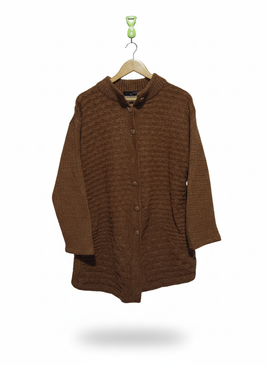 CHERRY BERRY|XL|BUST 22|BROWN TEXTURED KNIT CARDIGAN