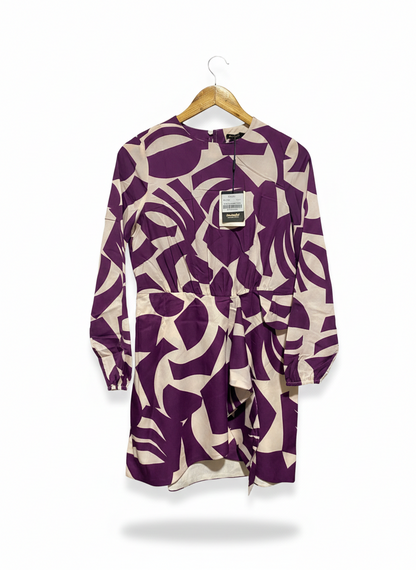 SATURDAY CLUB |XS| BUST 17| C6| PURPLE AND CREAM ABSTRACT PRINT MINI DRESS