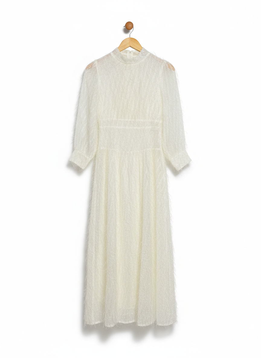 CELESTIAL FEATHER-TEXTURED MIDI DRESS |M| BUST 16|