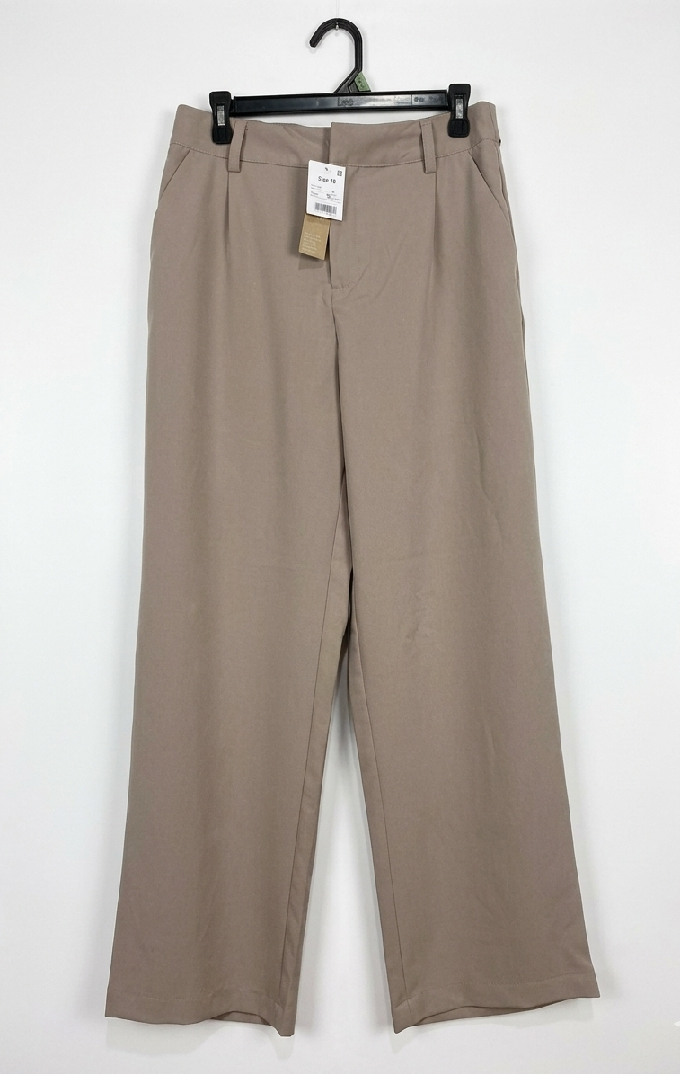 ANKO |M| WAIST 29| B7| PREMIUM TAUPE HIGH-WAISTED WIDE-LEG PLEATED FORMAL TROUSERS