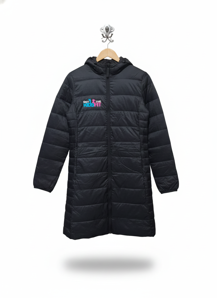 ANKO ACTIVE|M|BUST 19|Black long quilted puffer coat with hood