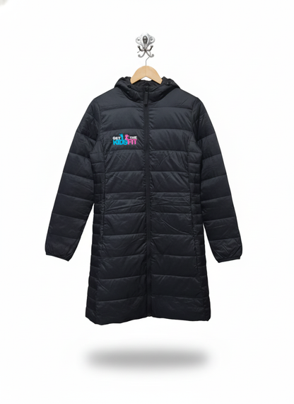 ANKO ACTIVE|M|BUST 19|Black long quilted puffer coat with hood