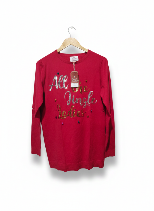 SEASONS GREETINGS|M/L|BUST 19|WOMEN'S CHRISTMAS JUMPER TUNIC