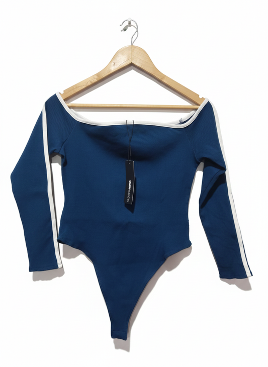 FASHION NOVA|2X|BUST 16|Blue Off the Shoulder Long Sleeve Bodysuit