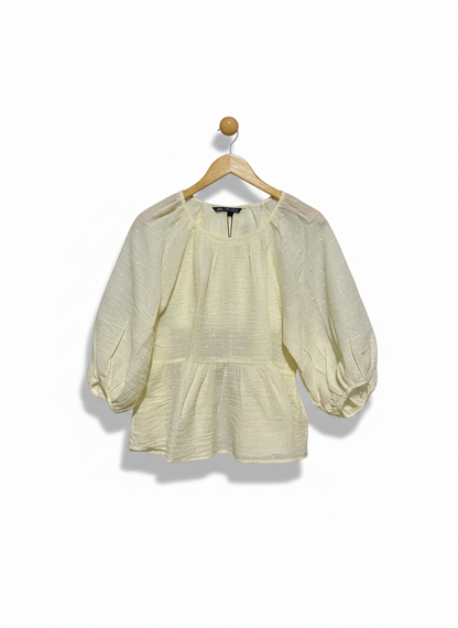 ZARA |S| BUST 21| WOMEN’S CREAM PEPLUM BLOUSE - ELEGANT PUFF THREE-QUARTER SLEEVES