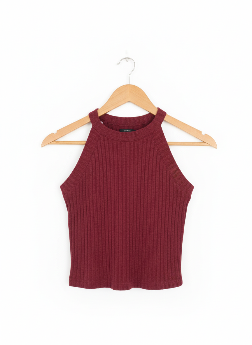 BERSHKA Red Knitted Halter Neck Top