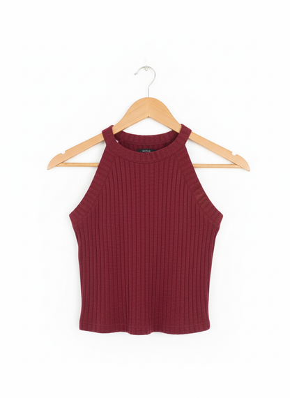 BERSHKA Red Knitted Halter Neck Top