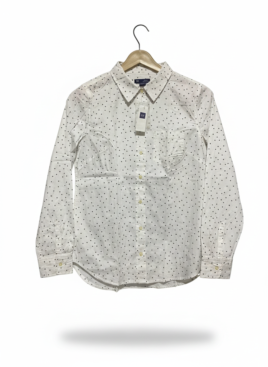GAP |XS| BUST 18| WHITE LONG-SLEEVE POLKA DOT BUTTON-DOWN SHIRT