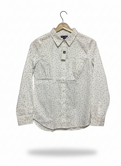 GAP |XS| BUST 18| WHITE LONG-SLEEVE POLKA DOT BUTTON-DOWN SHIRT