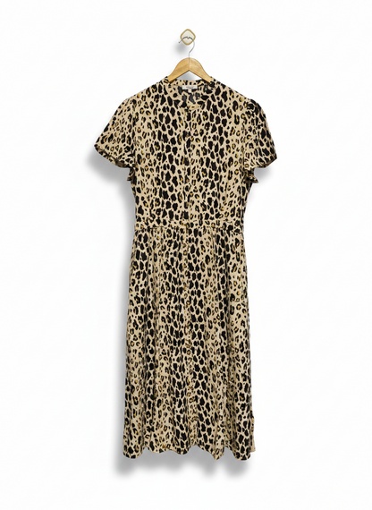 SOMERSET |L| BUST 20| C5| WOMEN'S CLASSIC LEOPARD PRINT SHORT SLEEVE MIDI DRESS WITH BUTTON FRONT