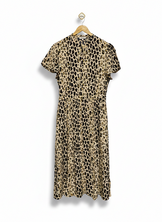 SOMERSET |L| BUST 20| C5| WOMEN'S CLASSIC LEOPARD PRINT SHORT SLEEVE MIDI DRESS WITH BUTTON FRONT