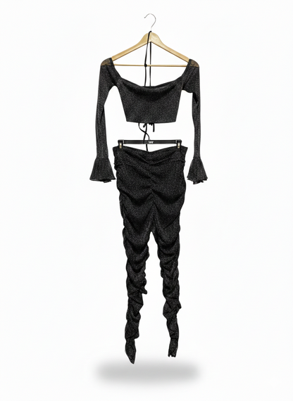 SHEIN |L| BLACK GLITTER RUCHED TWO-PIECE SET